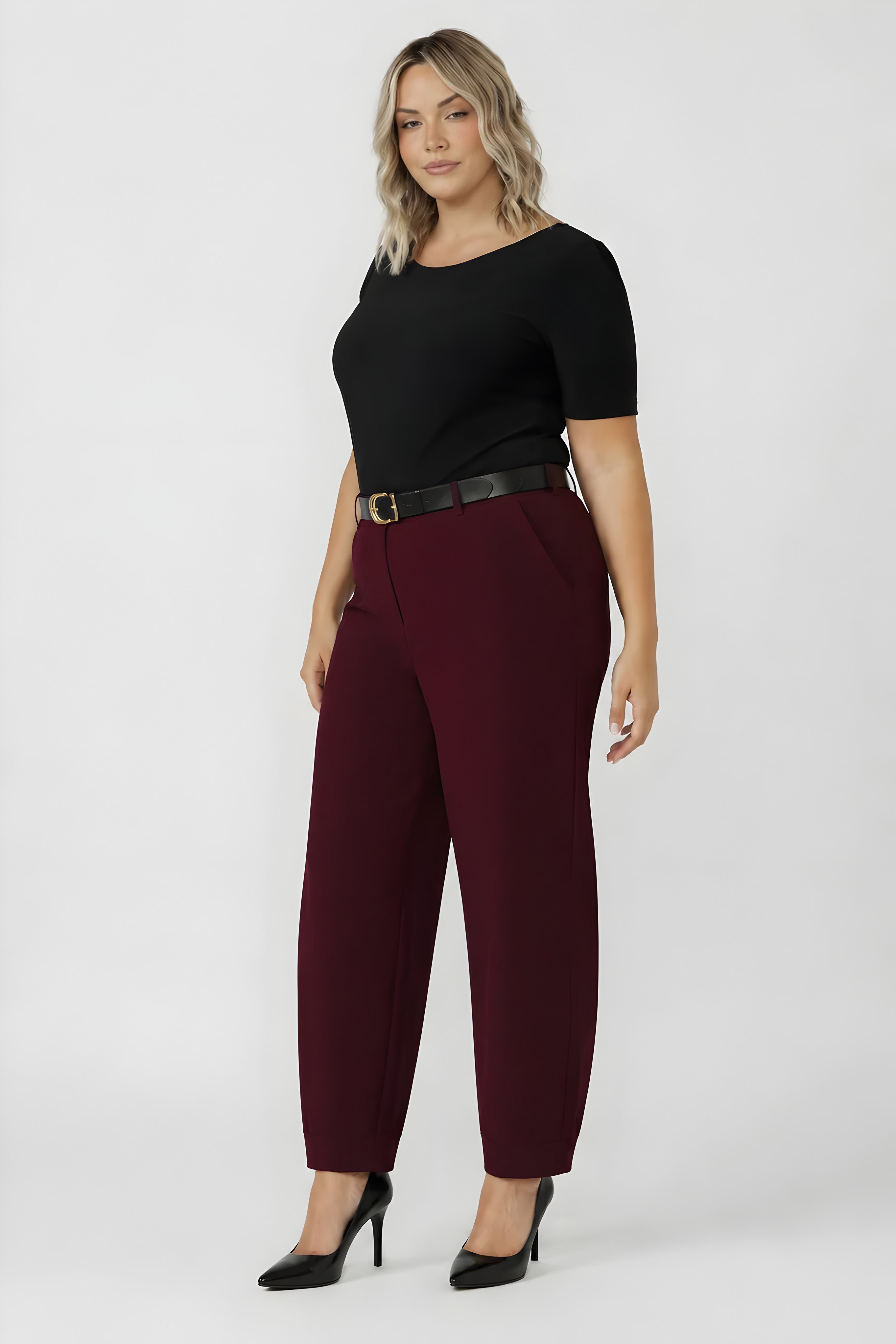 Liv Barrel Leg Pant in Wine Smart Crepe