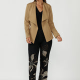 Women’s Lyndon Jacket in premium stretch Modal fabric with double-layer wrap-front panels, a cinched waist option and elegant Australian-made tailoring.