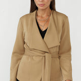 Lyndon Jacket crafted from luxe Modal fabric with soft stretch, featuring a flattering wrap silhouette, detachable waist tie and tailored shaping for effortless sophistication.