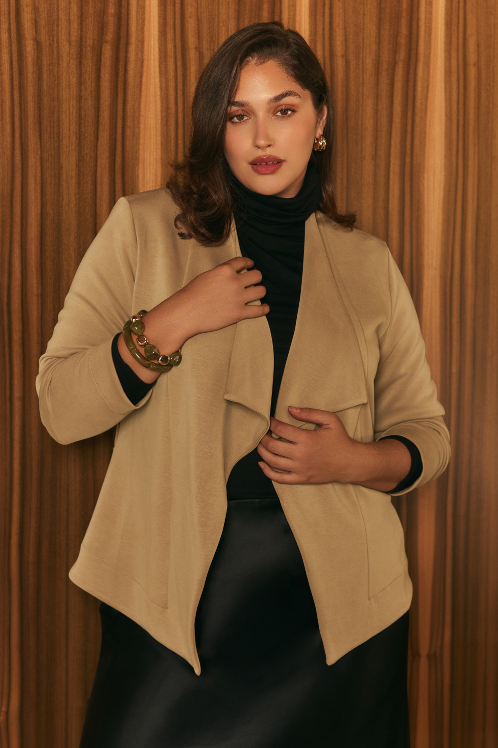 Modern Lyndon Jacket in soft stretch Modal fabric with a versatile wrap design, double-layer front panels and a polished silhouette for work-to-weekend styling.