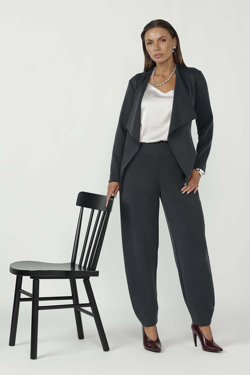 Discover the Shay Barrel Pants, crafted from luxe stretch modal fabric for a soft, elevated feel and effortless comfort. 