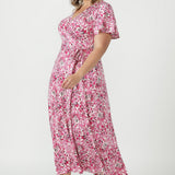 Maggie Maxi Wrap Dress in Rouge Reverie