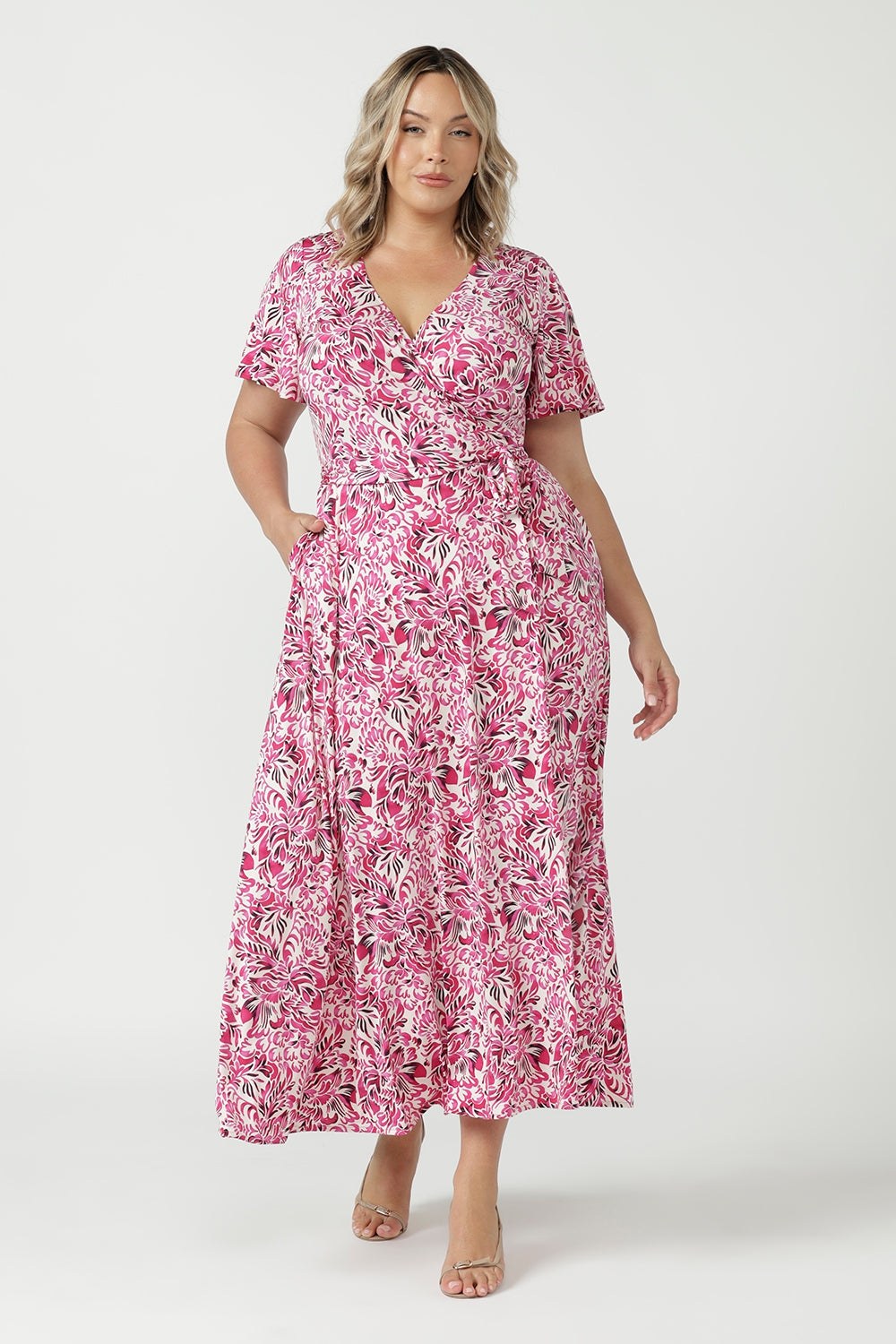 Maggie Maxi Wrap Dress in Rouge Reverie