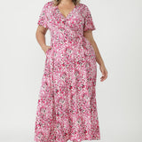 Maggie Maxi Wrap Dress in Rouge Reverie