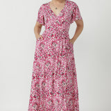 Maggie Maxi Wrap Dress in Rouge Reverie