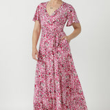 Maggie Maxi Wrap Dress in Rouge Reverie
