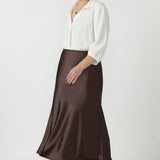 Manhattan Maxi Skirt in Chocolate Satin