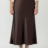 Manhattan Maxi Skirt in Chocolate Satin