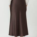 Manhattan Maxi Skirt in Chocolate Satin
