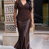 Manhattan Maxi Skirt in Chocolate Satin