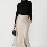 Manhattan Maxi Skirt in Champagne Satin