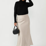 Manhattan Maxi Skirt in Champagne Satin