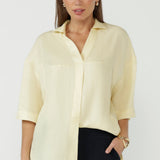 Martha Shirt crafted from a sustainable Cupro, Tencel and Linen blend, featuring a relaxed oversized fit, collared V-neckline and fluid drape for effortless everyday dressing.