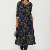 Melissa Dress in Midnight Botanica with Belt