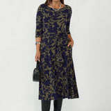 Melissa Dress in Midnight Botanica with Belt