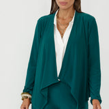 Australian-made Mikey cardigan designed in soft stretch jersey with refined tailoring, back darts and an open waterfall silhouette for sophisticated everyday wear.