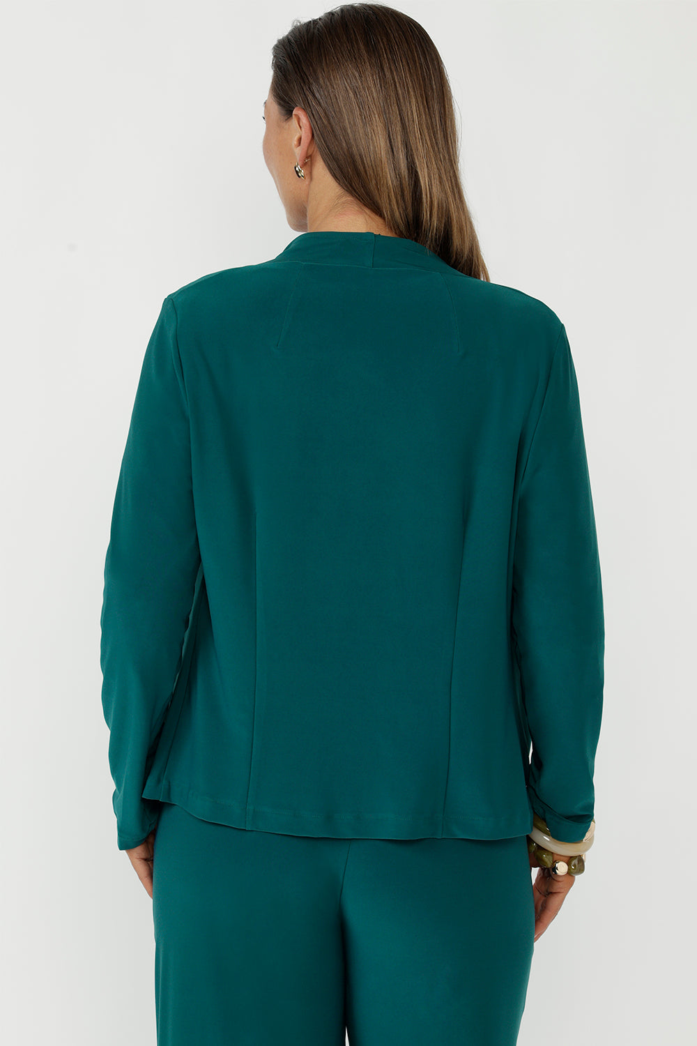 Sophisticated Mikey jacket-inspired cardigan crafted from dry-touch stretch jersey with a waterfall front, sleek silhouette and versatile day-to-night appeal.