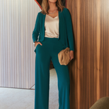 Monroe Pant crafted from luxe heavyweight dry-touch stretch jersey featuring a flattering straight-leg silhouette, deep waistband and modern pull-on tailoring.