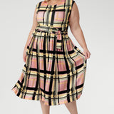 Misha Dress in Pastel Plaid with Belt