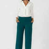 Women’s Monroe Pant in premium heavyweight jersey with a smooth double-layer waistband, side pockets and elegant straight-leg fit for everyday suiting.