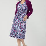 The Nadine Dress is an elegantly subtle aline dress with fashion forward ruched sleeves, perfect for layering as the weather gets cooler.