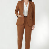 Toffee Longline Tailored Jacket in firm-stretch Tech Stretch fabric with removable shoulder pads and half buggy lining.
