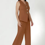 Best-selling toffee Wide Leg Pant blending timeless tailoring with ease of movement, perfect for workwear.