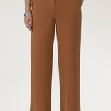 Close-up of the toffee Wide Leg Pant side pocket with stitching detail in smooth Tech Stretch fabric.