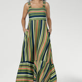 Nitelle Maxi Dress in Green Multi Stripe