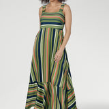 Nitelle Maxi Dress in Green Multi Stripe