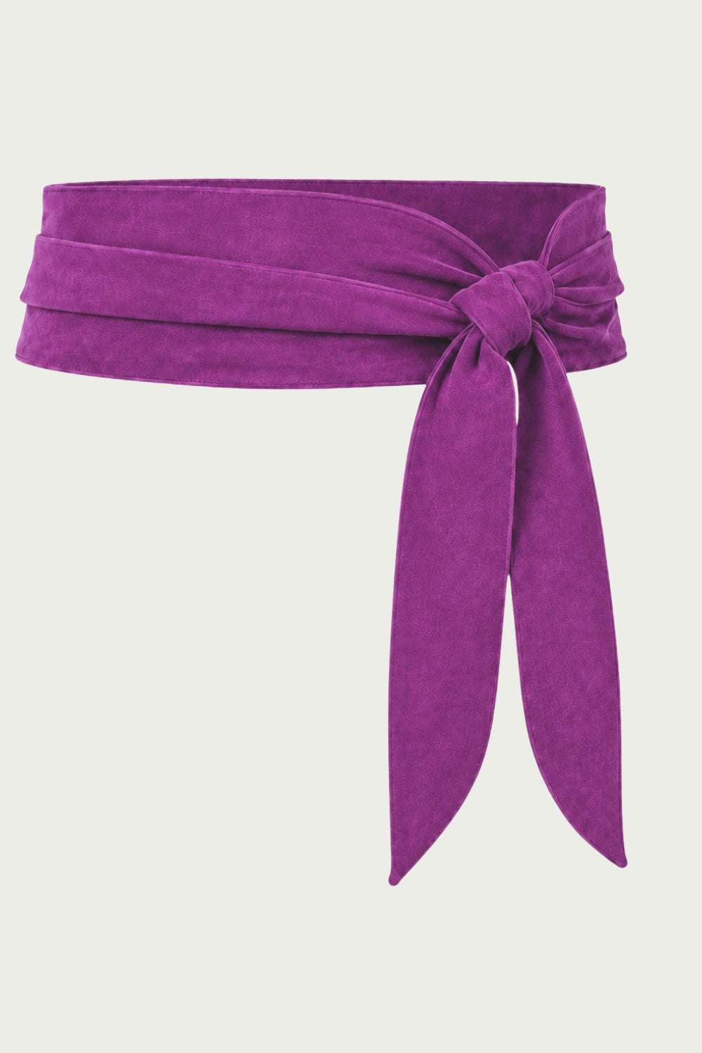 Obi Belt crafted from premium faux suede with a soft handfeel, featuring a wide front panel and adjustable wrap-around tie for a flattering cinched waist.