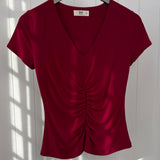 One of a Kind - Harvey Top with Cap Sleeve in Ruby