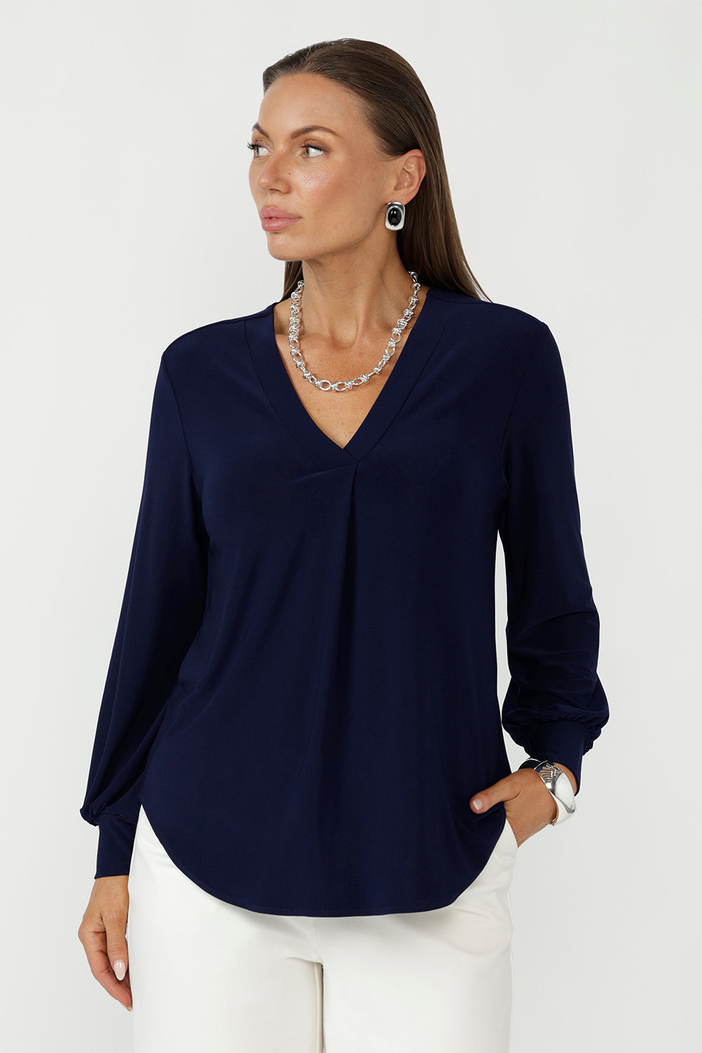 Designed in Australia, this relaxed-fit top features soft tailoring and a flattering V-neckline for effortless office wear.