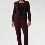 The Paxton Pant in Burgundy. A pull-on style pant designed for the woman on the go, crafted from dry touch Ponte fabric that provides firm stretch. Pairs effortlessly with L&F separates and the Garcia Jacket for a coordinated suiting look.