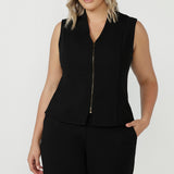 Stylish and versatile, the Pennyworth Vest in Black has a soft textured feel and stretch and a double-ended zip for endless styling options, at work and beyond.
