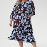 Priscilla Dress in Plum Dispersia with Tie