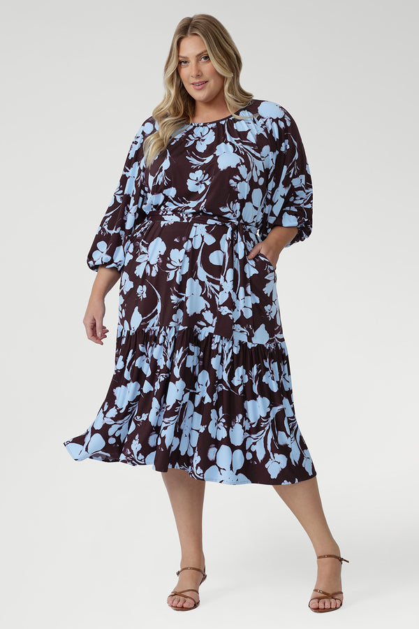 Priscilla Dress in Plum Dispersia with Tie