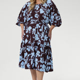 Priscilla Dress in Plum Dispersia with Tie