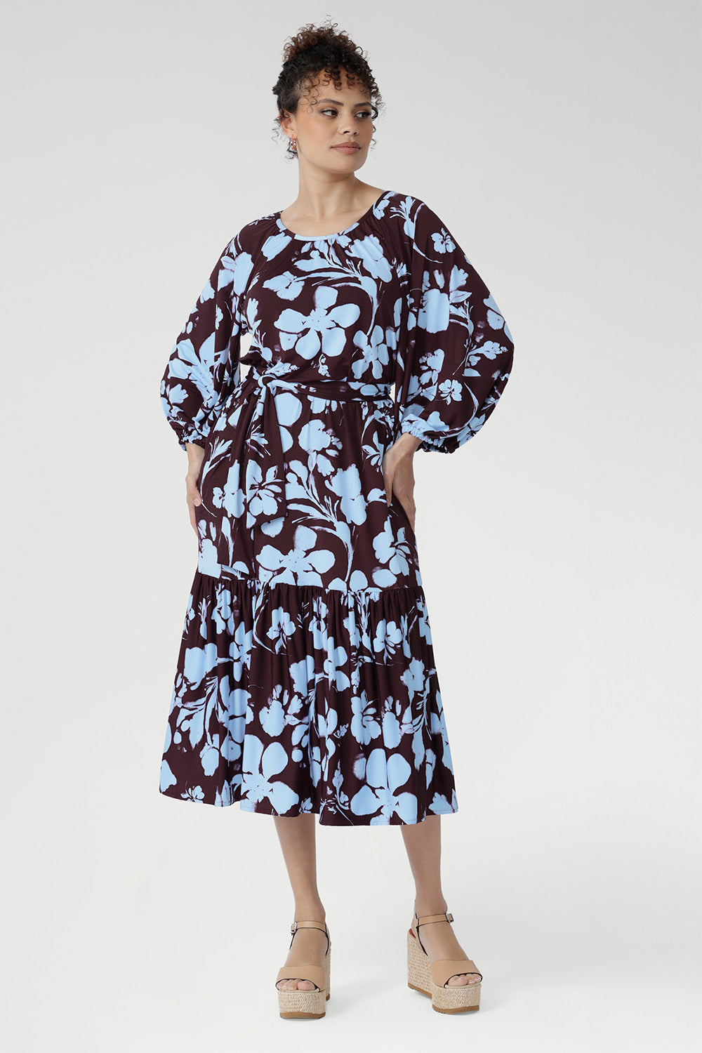 Priscilla Dress in Plum Dispersia with Tie