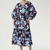 Priscilla Dress in Plum Dispersia with Tie