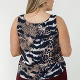 Australian-made sleeveless women’s top with wide shoulder straps, bust shaping and a relaxed silhouette designed for versatile work-to-weekend wear.