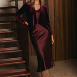 Manhattan Maxi Skirt in Claret Satin