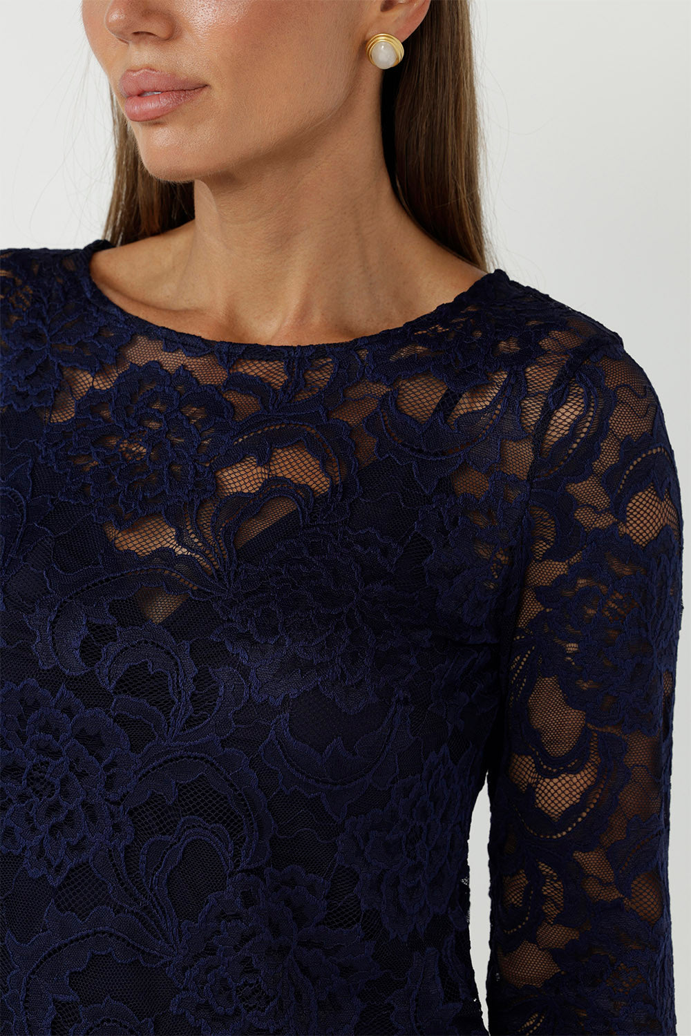Sabrina Lace Top is a timeless sheer piece with premium stretch lace and a flattering silhouette. Perfect for comfortable occasion wear or elevated everyday styling.