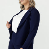 Australian-made Sara Jacket featuring a structured tailored fit, classic notch lapels, button-up front and soft stretch Smart Crepe fabric.
