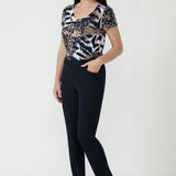 Australian-made Sawyer Top featuring a round neckline, back shoulder yoke and centre-back pleat for a polished yet comfortable everyday fit.