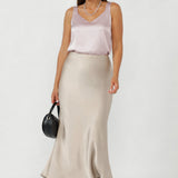 Manhattan Maxi Skirt in Champagne Satin