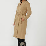 Modern Sorel Trench Coat in premium Modal stretch fabric with a grown-on neckline, concealed pockets and flattering waist tie for effortless sophistication.