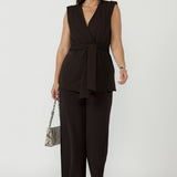 Drew Pant in Cocoa Smart Crepe