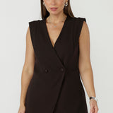 Vienna Vest in Cocoa Smart Crepe