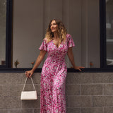Maggie Maxi Wrap Dress in Rouge Reverie